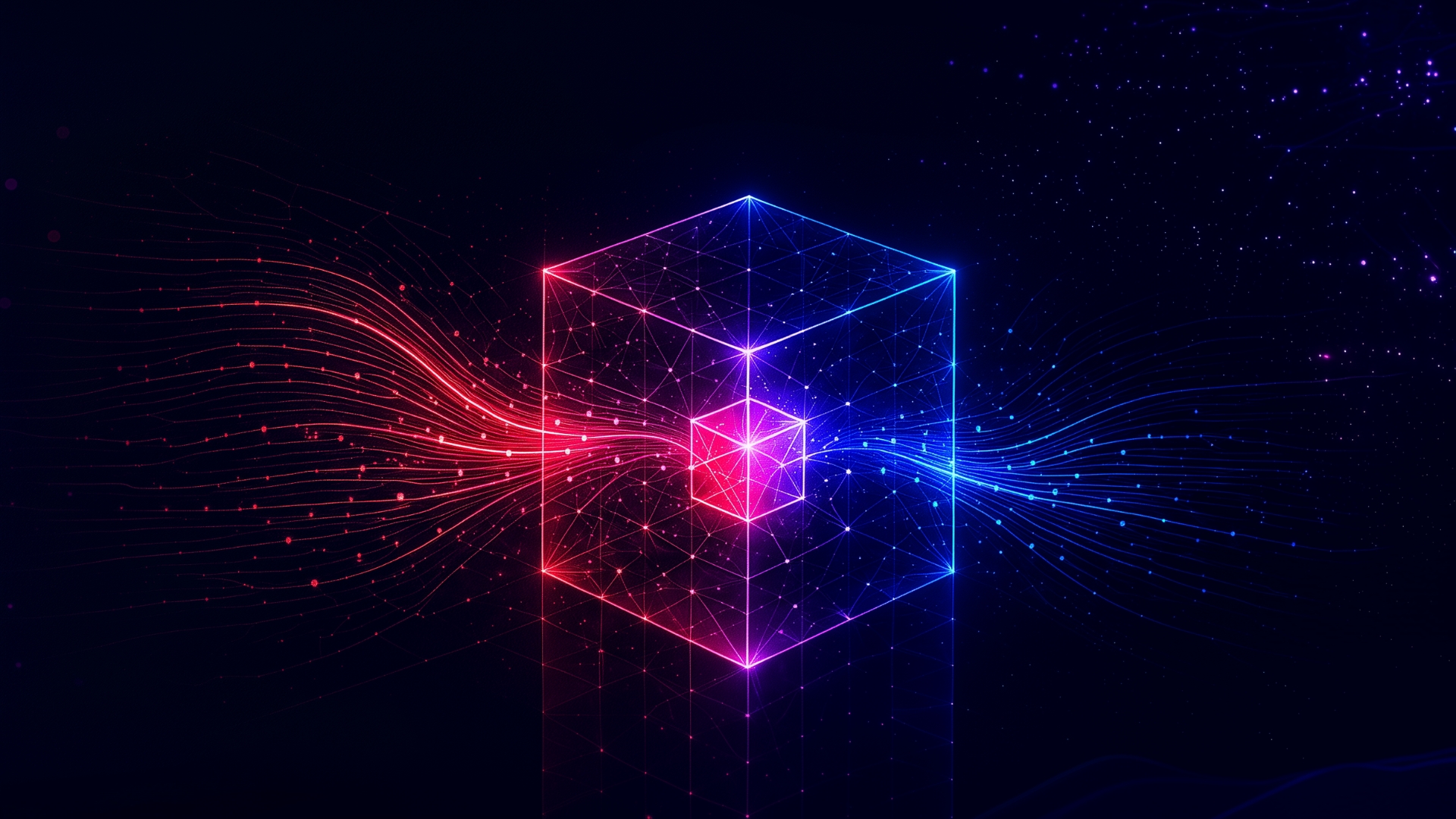 Blog cover for “Why IDMP Goes Beyond Traditional Master Data Management” with red and blue data lines flowing through a glowing cube.