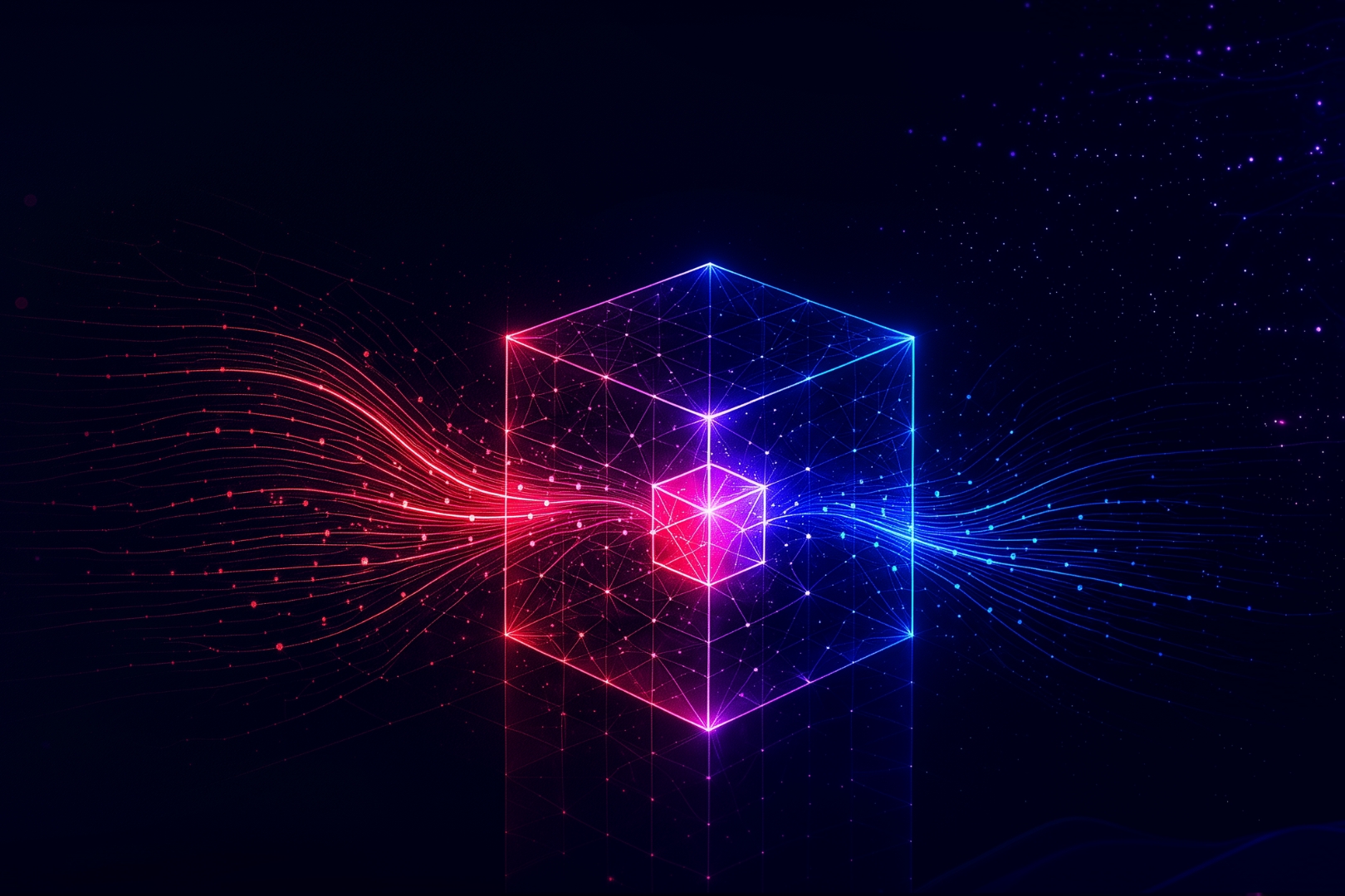 Blog cover for “Why IDMP Goes Beyond Traditional Master Data Management”, showing red and blue data flows moving through a glowing cube to represent governed product data, shared meaning, and AI-ready product knowledge in Life Sciences.